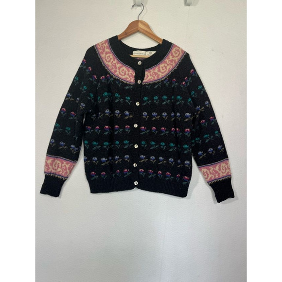 Vtg Robert Scott Ltd 100% Wool Cardigan Sweater Floral Women Sz 36 MED Button Up - Picture 3 of 13